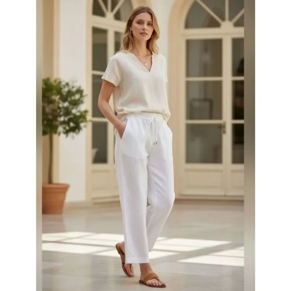 Women's White Drawstring Pants